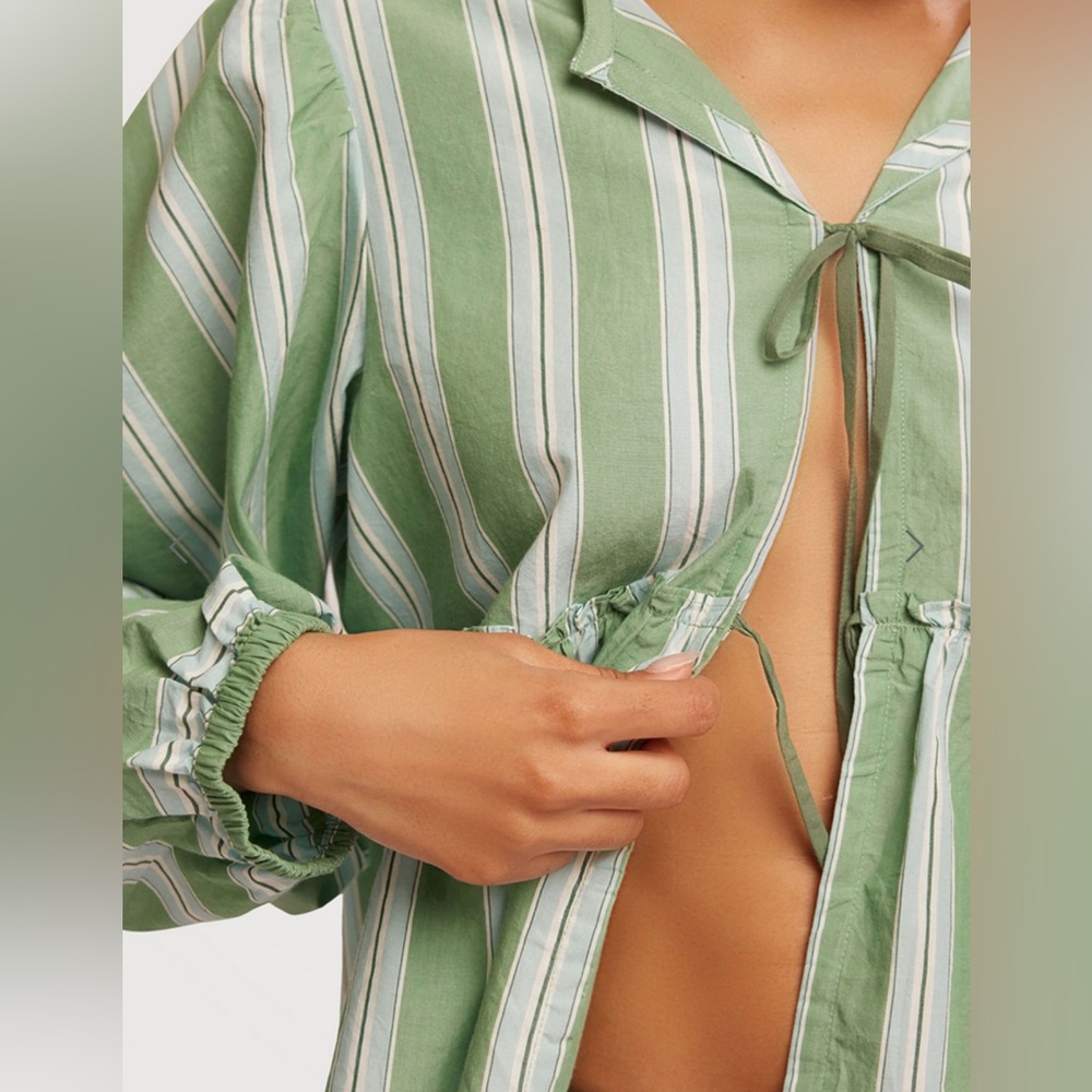Free People Striped Brunch Babe Top, White Spruce Combo, Medium, NWT - Picture 6 of 15